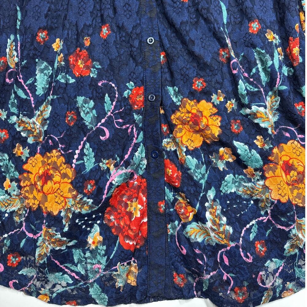 Suzanne Betro Button Up Tunic Top Floral Lace Colorful Blue Bloomcore Tall XL - Picture 4 of 10